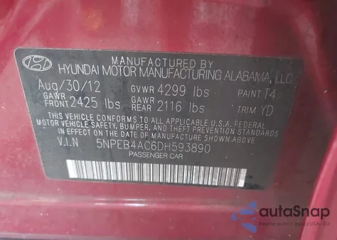 2013 Hyundai Sonata Gls from USA, damaged, VIN 5NPEB4AC6DH593890